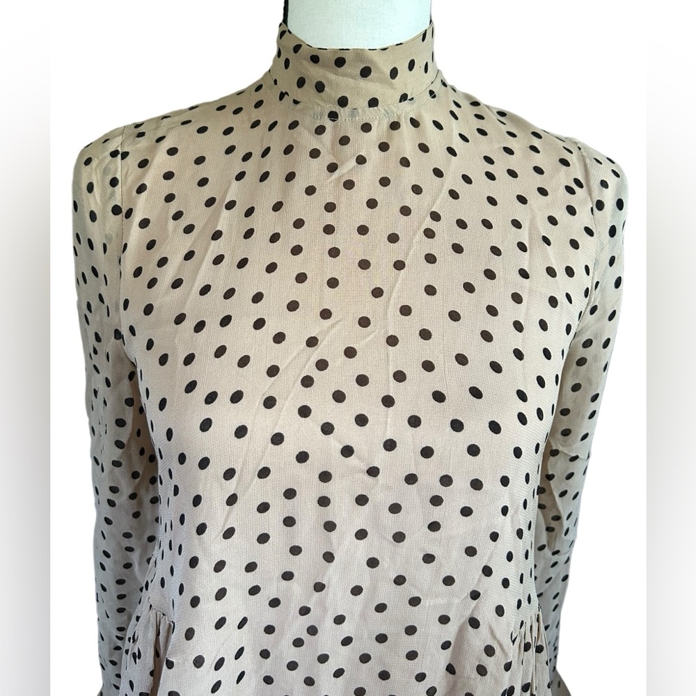 GANNI Neutral Polka Dot Georgette Midi Dress Long Sleeve Scandi Style EU 32/US 0 - Picture 4 of 16